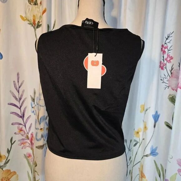 NWT Cider Women's Cowl Neck Knotted Crop Tank Black Size Medium New - Picture 6 of 11